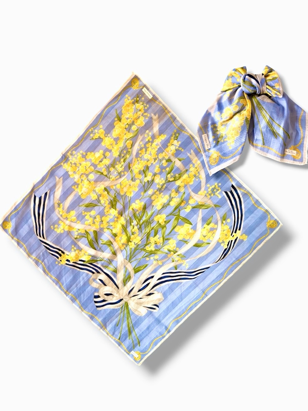 Christian Dior Mimosa Bouquet Floral 4-in-1 DIY Cotton Scarf Bow Handkerchief